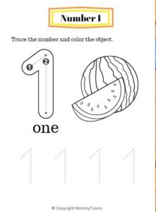 Preschool - Number 1 Tracing and Coloring