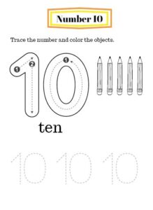 Preschool - Number 10 Tracing and Coloring