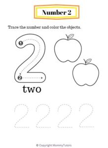 Preschool - Number 2 Tracing and Coloring