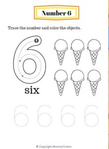 Preschool - Number 6 Tracing and Coloring