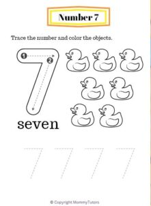 Preschool - Number 7 Tracing and Coloring