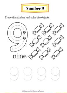 Preschool - Number 9 Tracing and Coloring