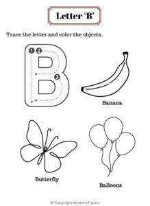 Trace and color the objects with Letter B