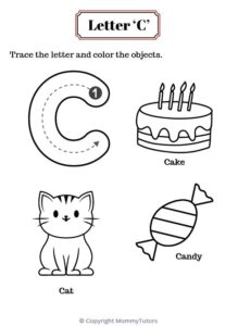 Trace and color the objects with Letter C