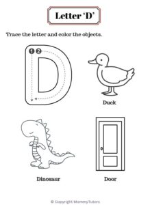 Trace and color the objects with Letter D