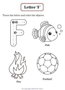 Trace and color the objects with Letter F