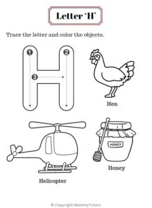 Trace and color the objects with Letter H