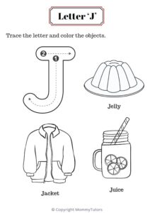 Trace and color the objects with Letter J