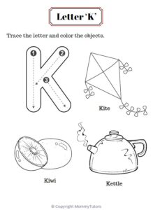 Trace and color the objects with Letter K