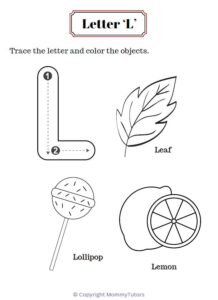 Trace and color the objects with Letter L