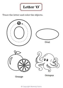 Trace and color the objects with Letter O