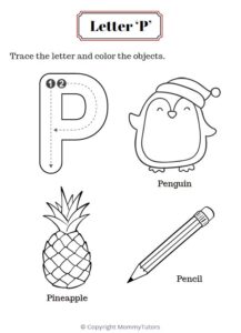 Trace and color the objects with Letter P