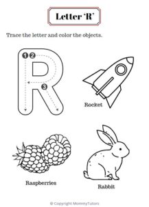 Trace and color the objects with Letter R