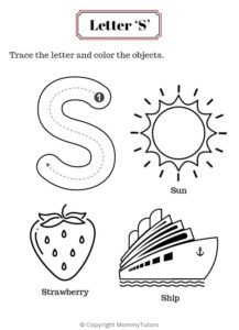 Trace and color the objects with Letter S