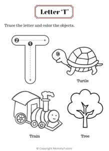 Trace and color the objects with Letter T