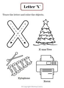 Trace and color the objects with Letter X