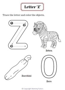 Trace and color the objects with Letter Z