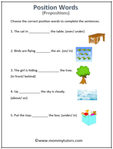 Position Words - worksheet4