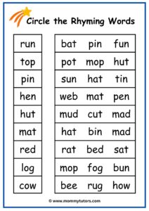 Circle rhyming words