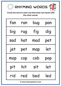 Circle rhyming words - Odd one