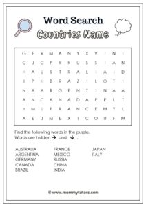 Word Search - Countries Name