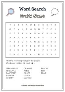 Word Search - Fruits Name