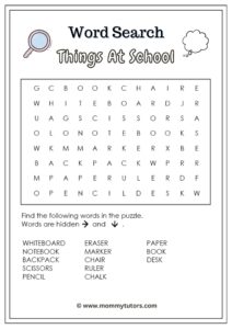 Word Search - Things At School