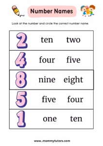 number names for kg kids