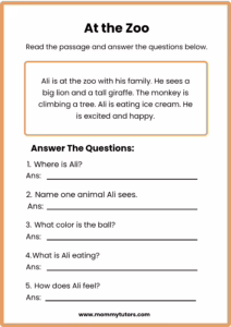 At the Zoo - Reading Comprehension