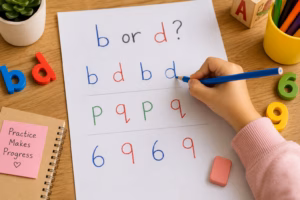 child mixing up letters and numbers